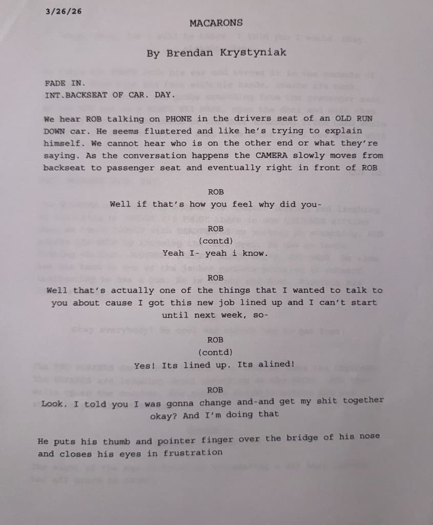 Macarons screenplay by Brendan Krystyniak